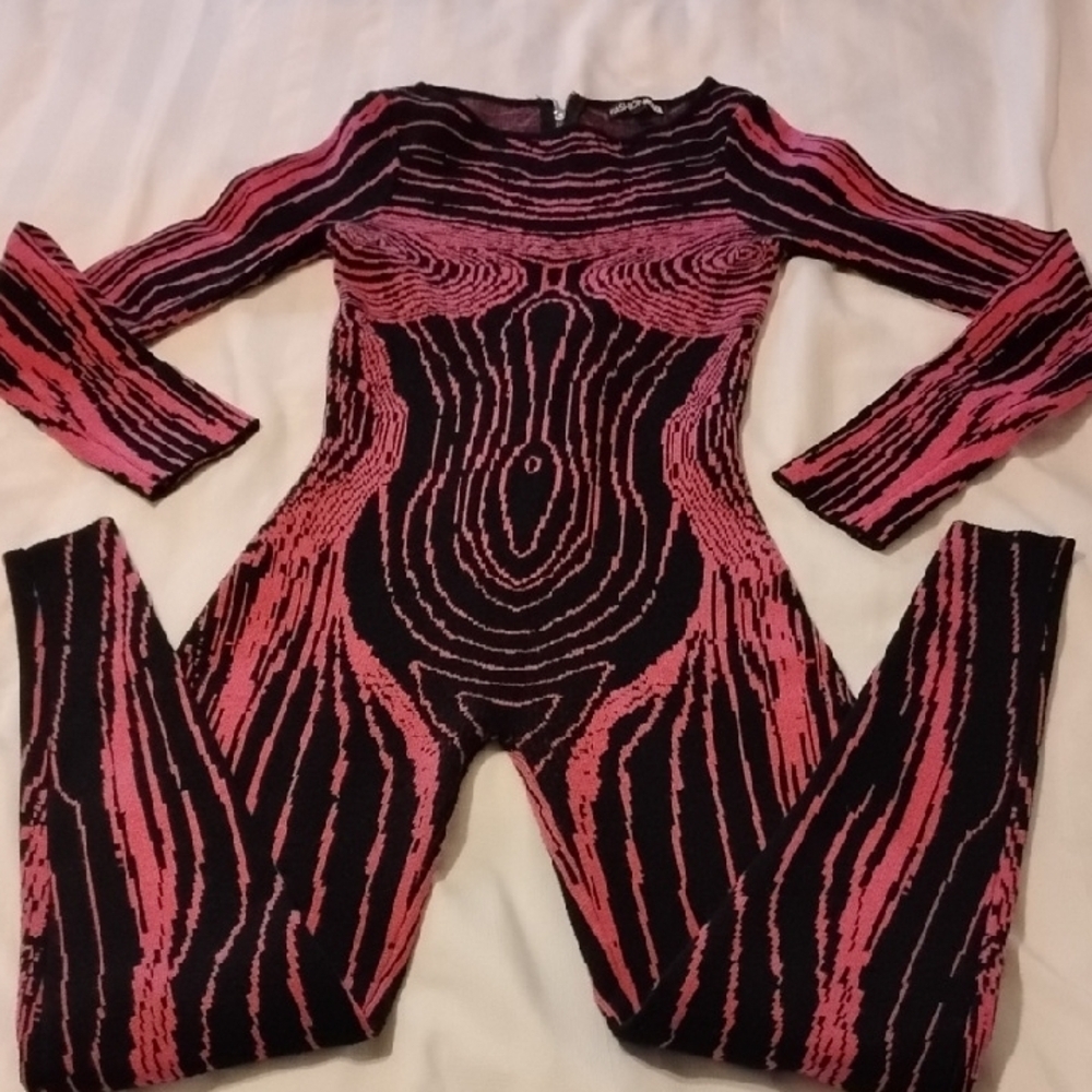 Fashion Nova Woman's Long Sleeve Sweater Jumpsuit - Black/Pink, Size: XS